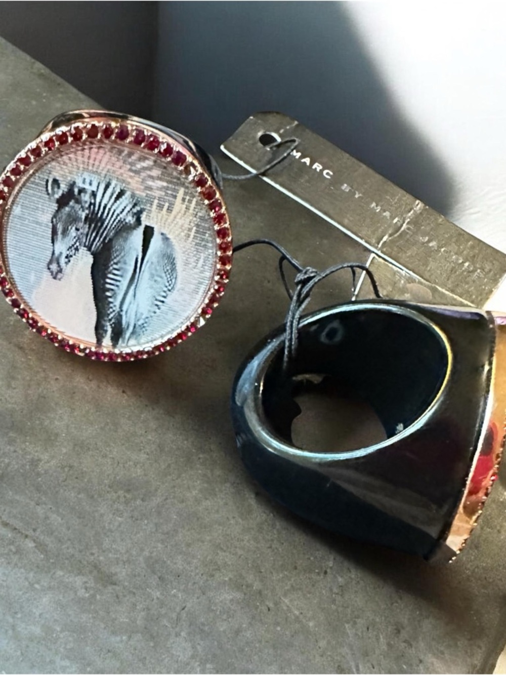 Marc by Marc Jacobs Black Ring with red Crystal Halo and Zebra Motif 2 rings